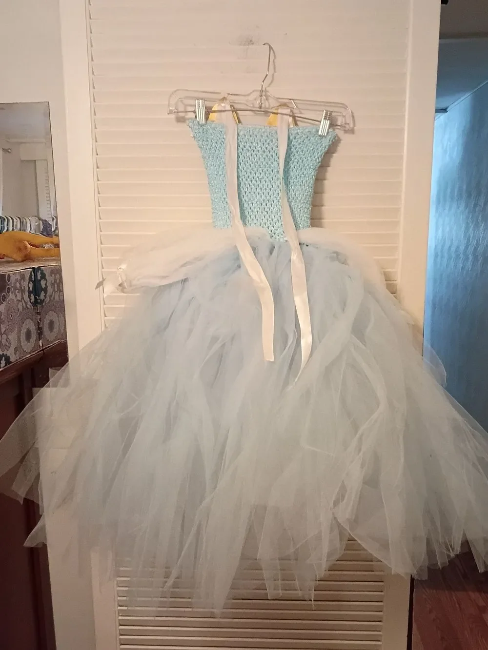 Light Blue Tulle Halter Dress with Playful Cartoon Appliqué Fox Princess